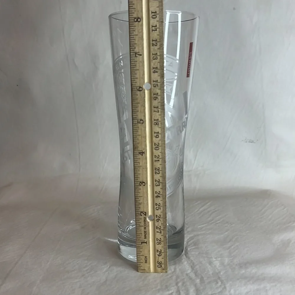 Peroni Beer Drinking Glass Clear Etched 8 1/4 Inches Tall 3 Inches Diame…